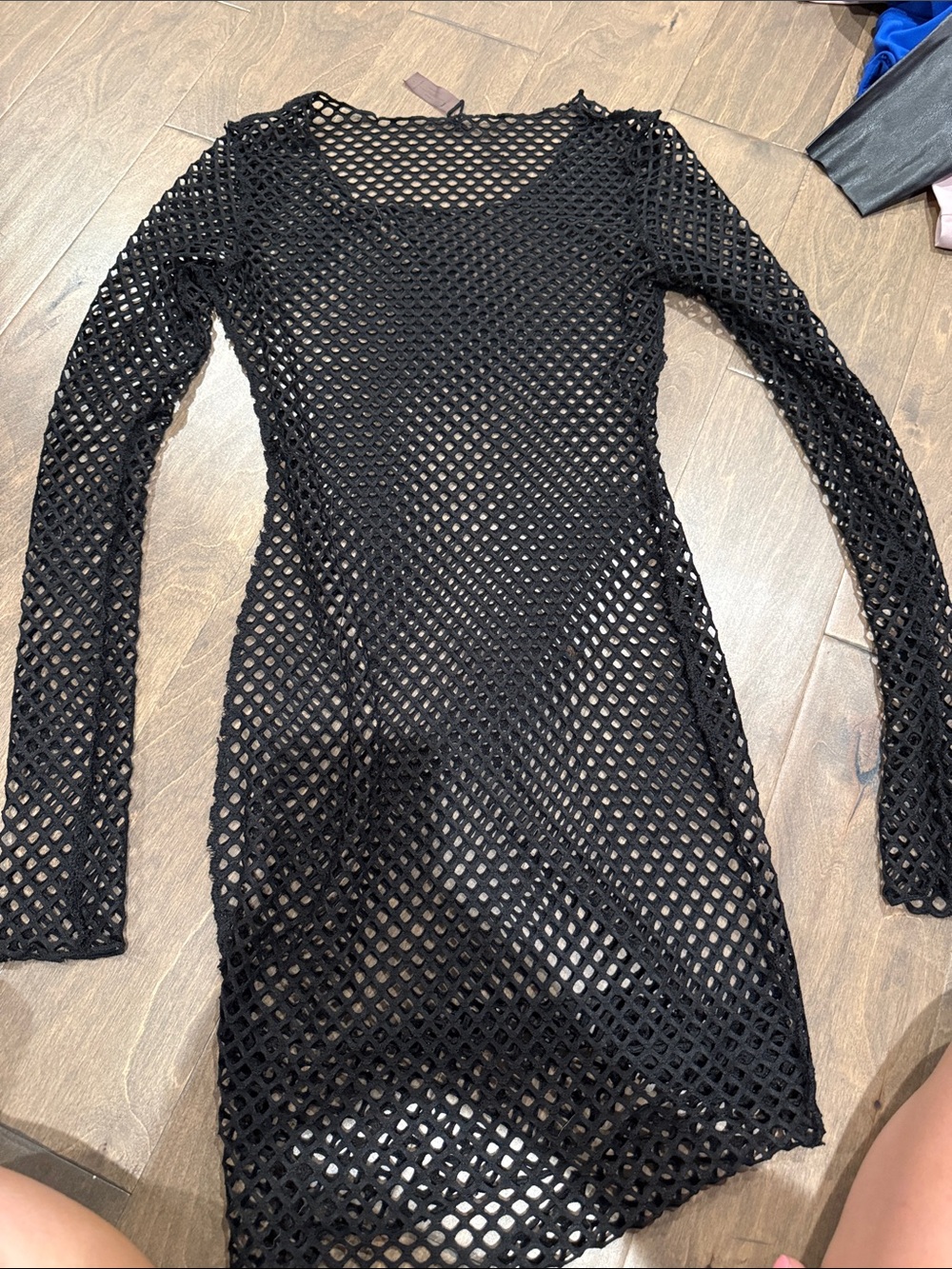 Fashion Nova Black Fishnet Long Sleeve Swim Coverup